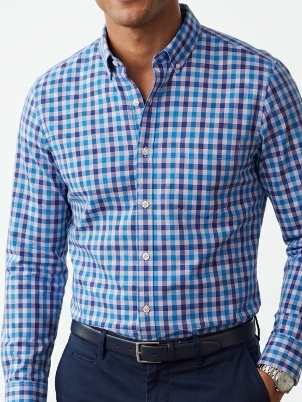 Bonobos Slim Fit Blue Plaid Gingham Long Sleeve Button Down Shirt Men's M